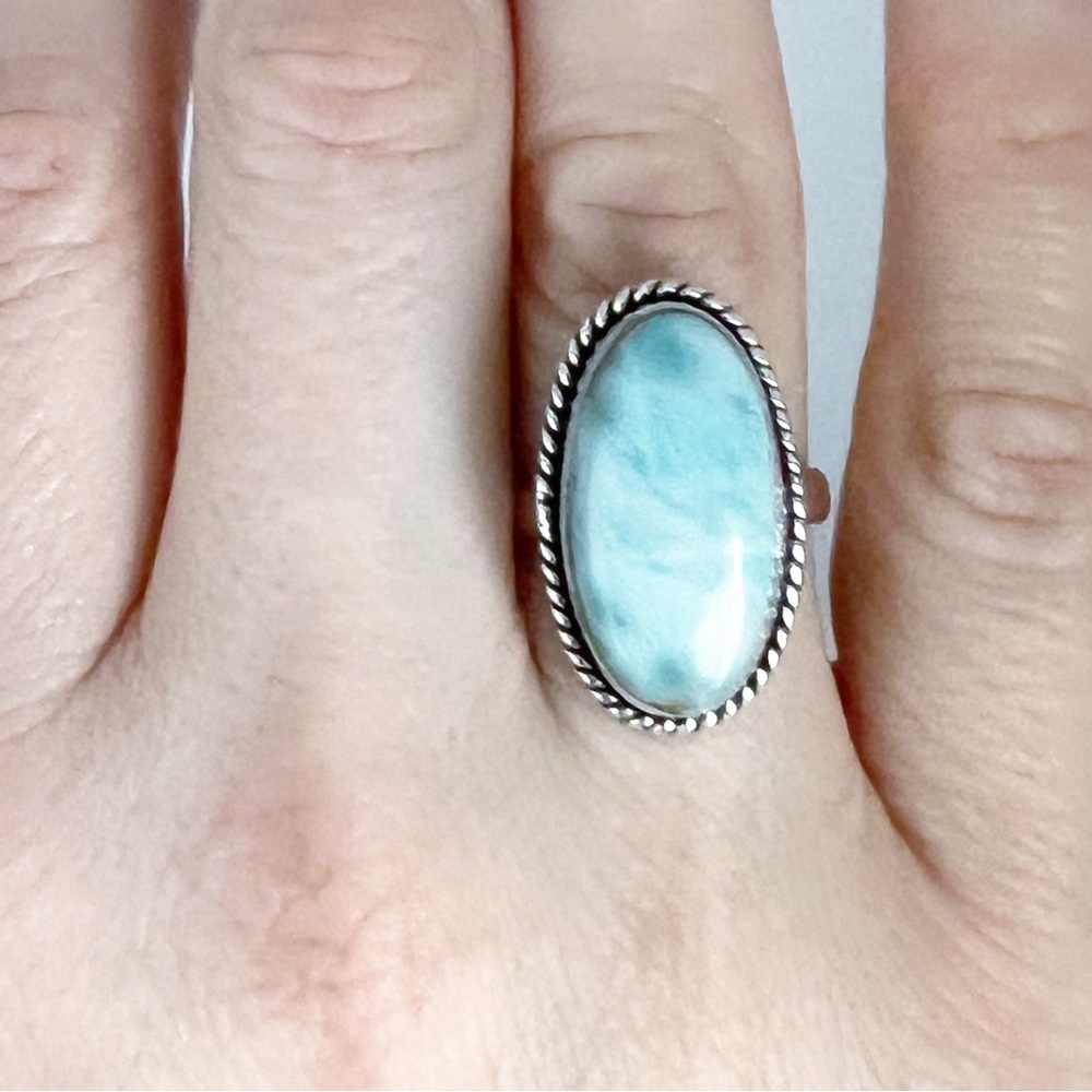 Solid Sterling Silver 925 Larimar Ring Size 8 Vin… - image 2